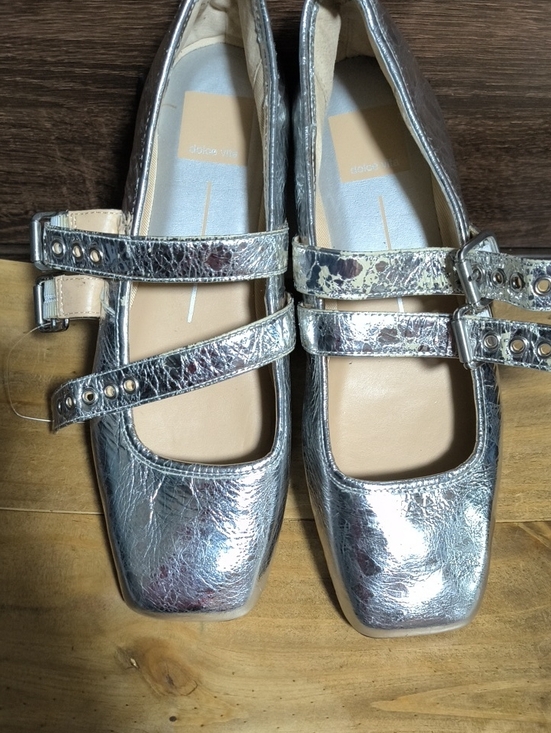 Dolce Vita Shoes - Dolce Vita Silver Croc-Embossed Double-Strap Flats